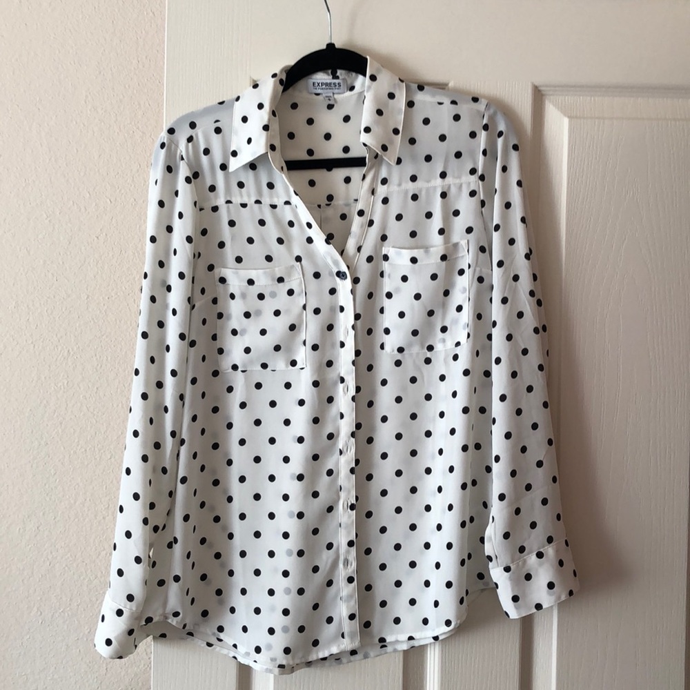Express size medium polka dot black/white blouse